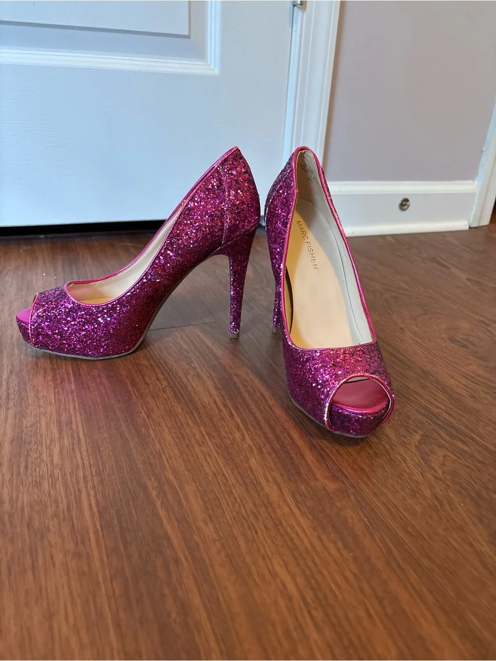 Marc Fisher Pink Barbiecore Women's Glitter Peep-Toe High Heel Stiletto - Picture 5 of 5